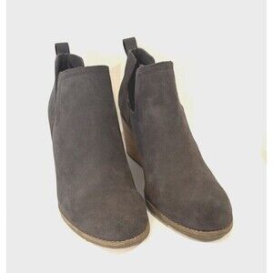 TOMS Kallie Suede Booties Boots Cutout Wedge Ankle 11 W Gray SlipOn Leather Boho